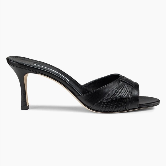 Manolo Blahnik Ebakmu Pleated Leather Mules Size 37.5 / Us 7.5